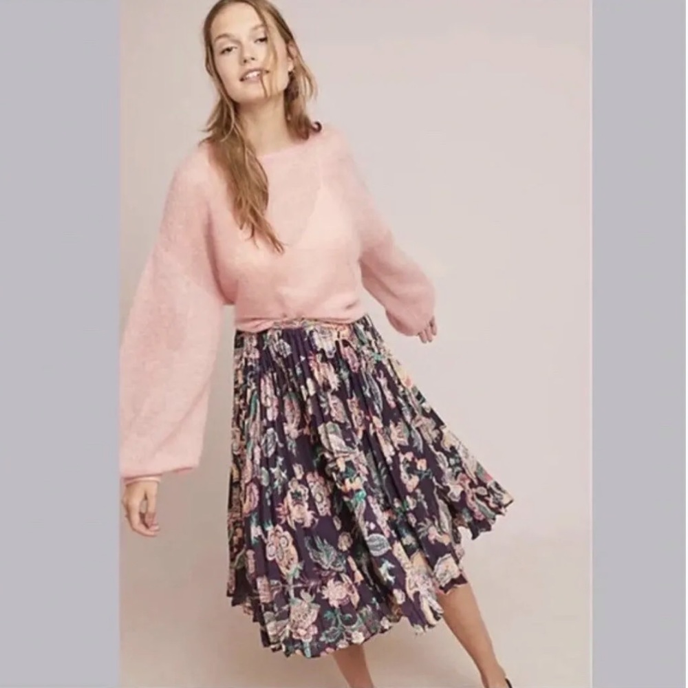 Anthropologie black beige floral chequered midi small UK 10 vgc holiday